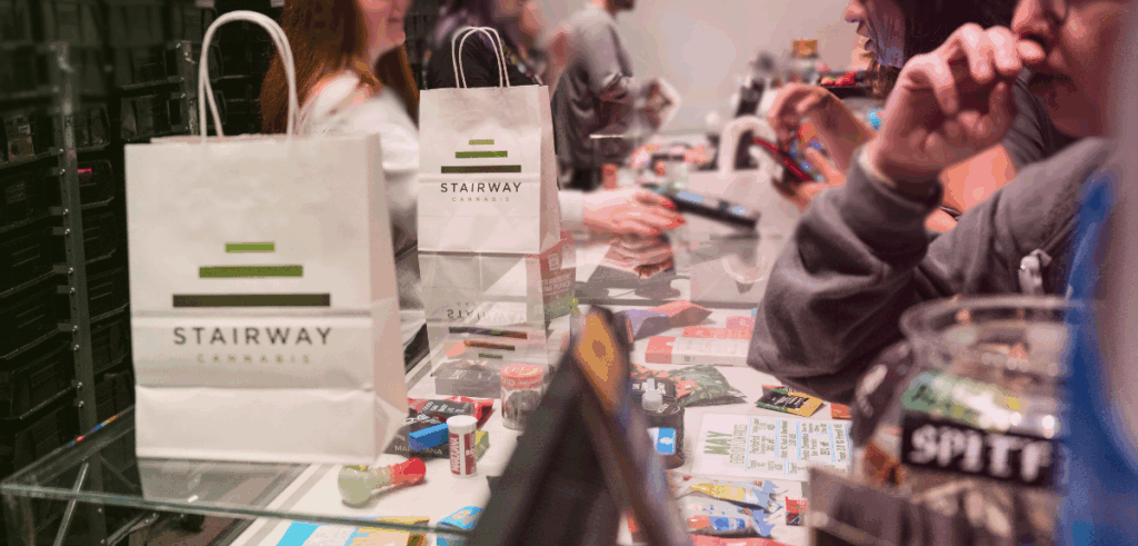 Customers purchase their marijuana at the sales counter from budtenders at Stairway Cannabis.